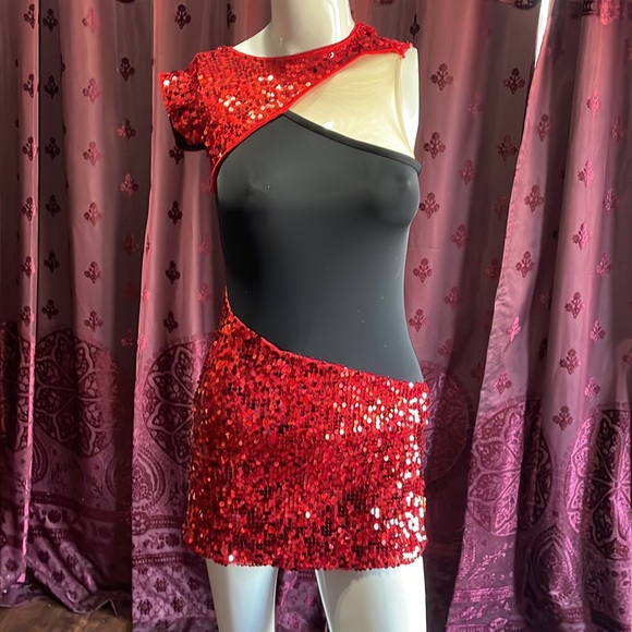 Balera Dance Costume Red Sequin Cut Out Leotard Size SA - Picture 1 of 9